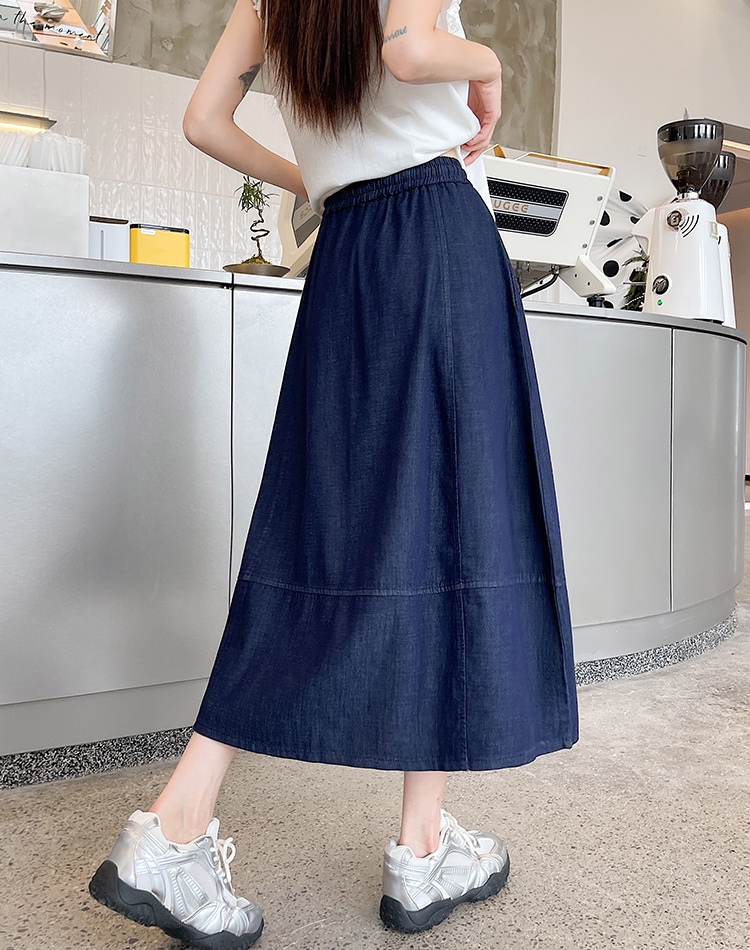 A-line long denim loose slim small fellow skirt