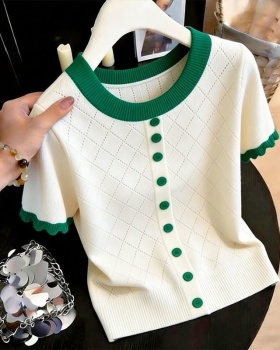 Wood ear short sleeve sweater hollow tops for women