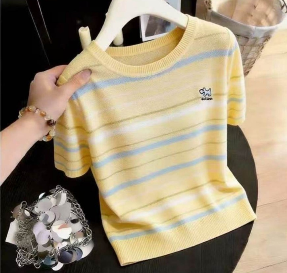 Unique spring and summer tops stripe slim T-shirt for women