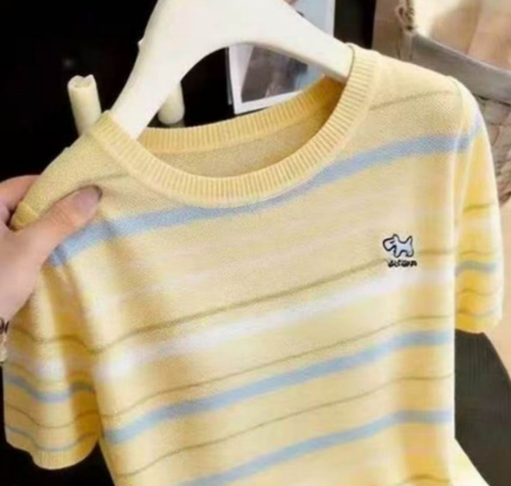 Unique spring and summer tops stripe slim T-shirt for women