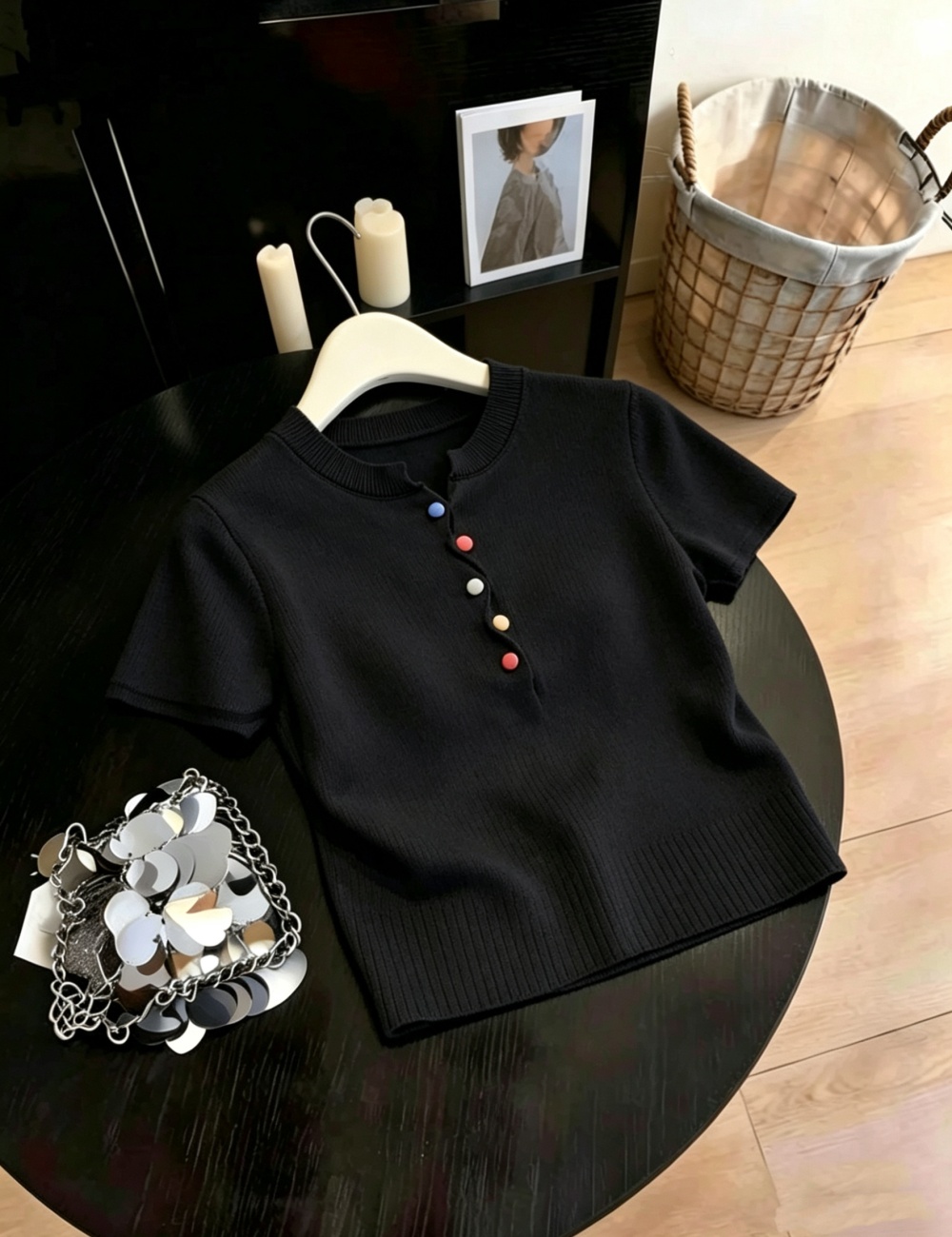 Slim buckle spring and summer all-match tops for women