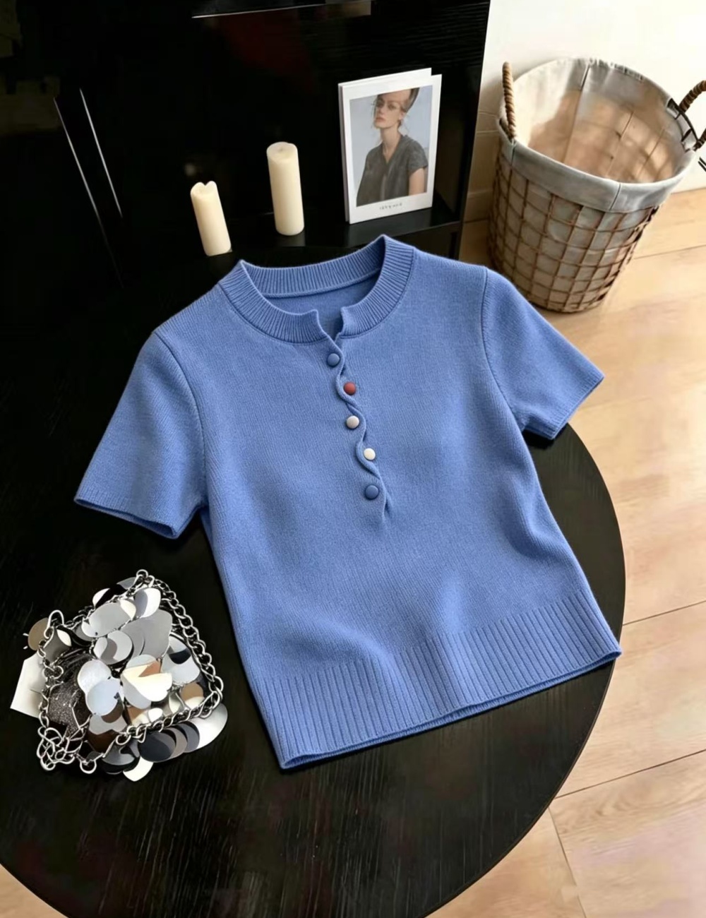 Slim buckle spring and summer all-match tops for women