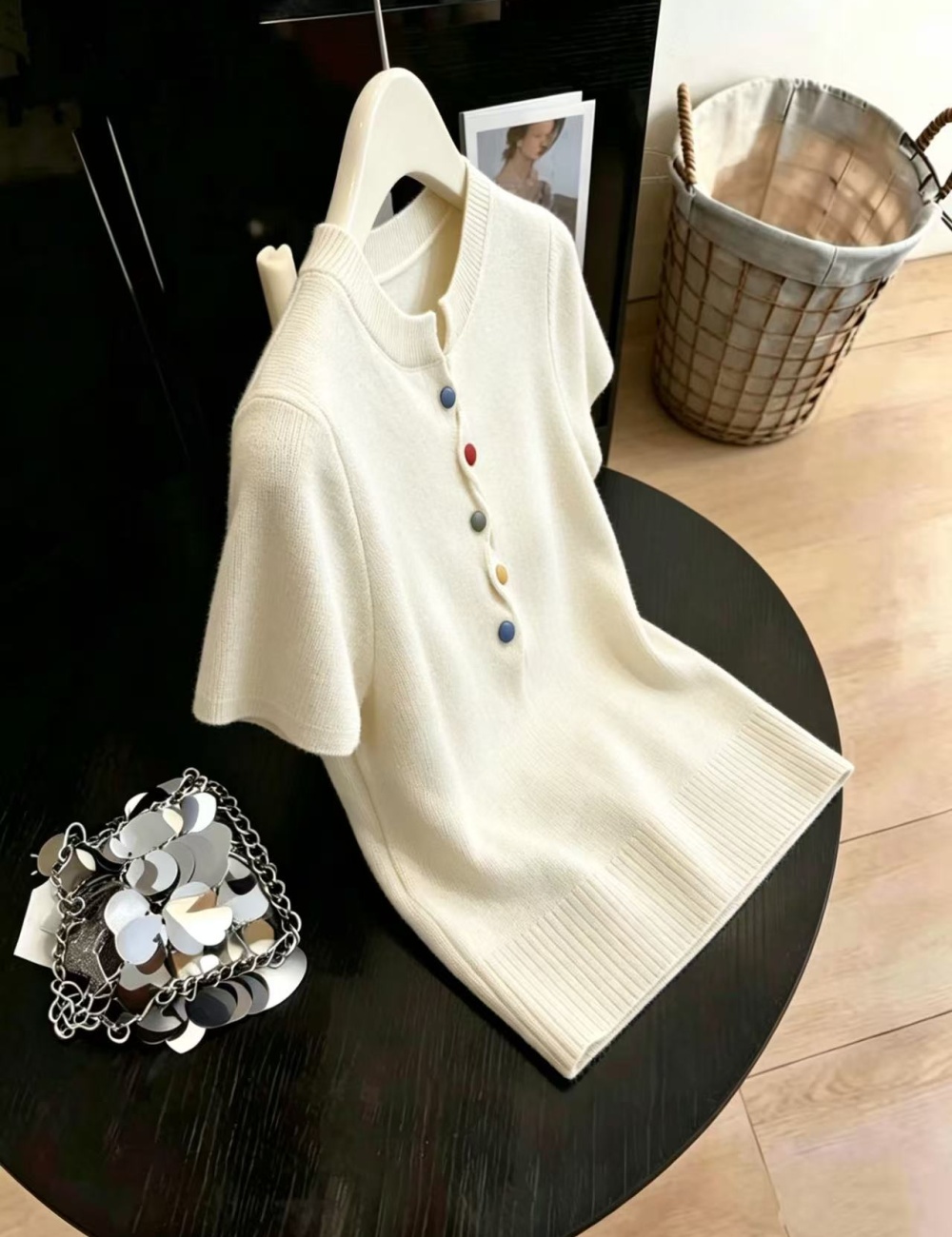 Slim buckle spring and summer all-match tops for women