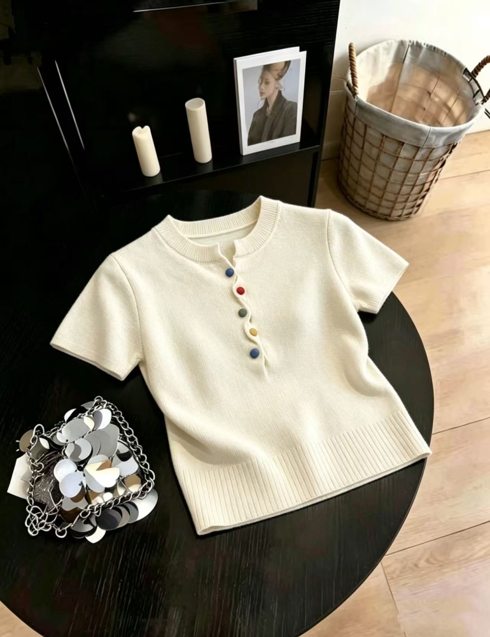 Slim buckle spring and summer all-match tops for women