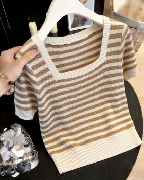 Slim Western style tops stripe T-shirt for women