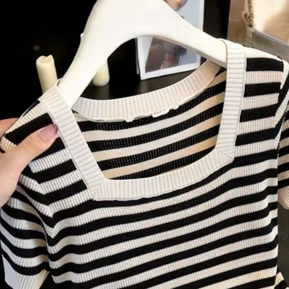 Slim Western style tops stripe T-shirt for women