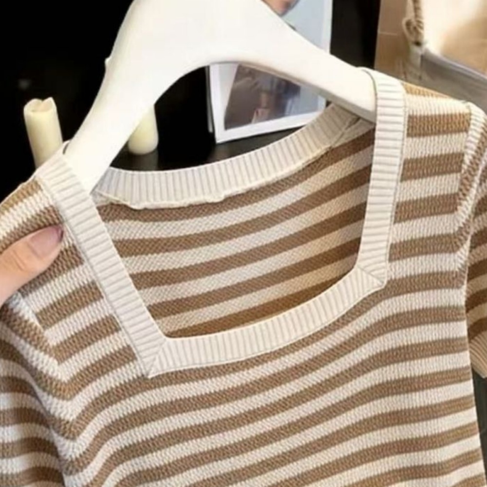 Slim Western style tops stripe T-shirt for women