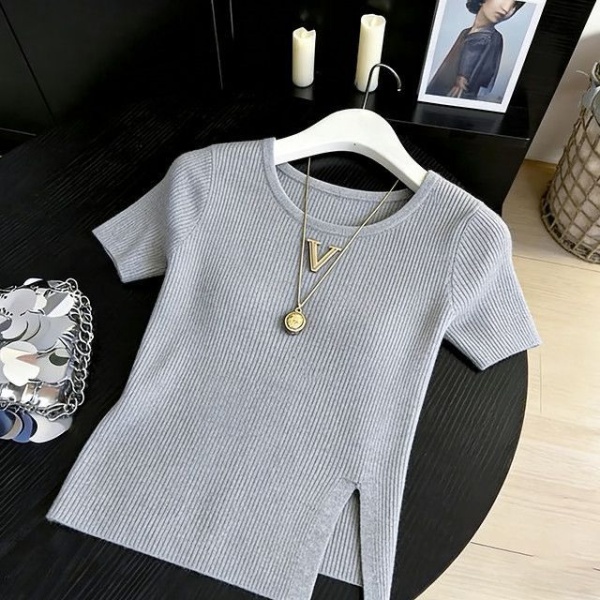 Split ice silk tops short sleeve T-shirt for women