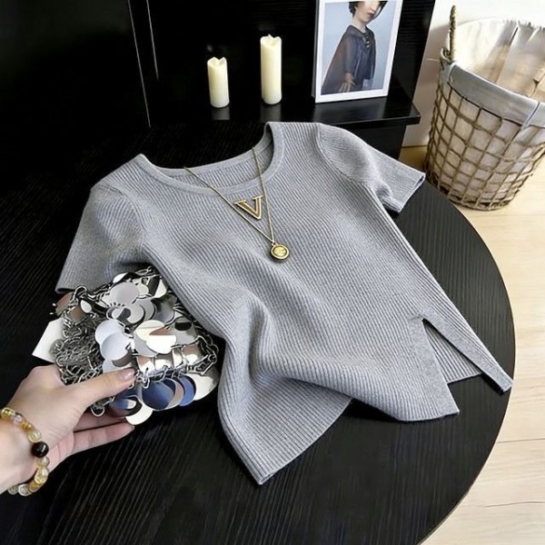 Split ice silk tops short sleeve T-shirt for women