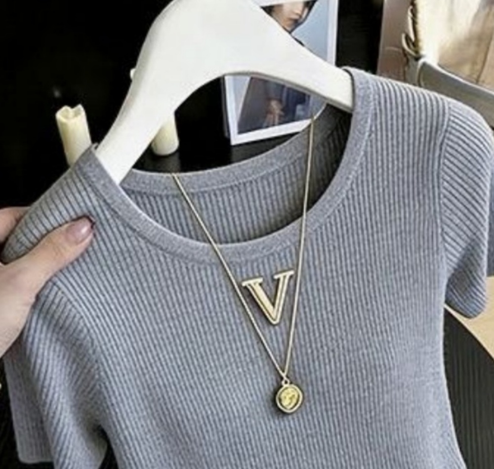 Split ice silk tops short sleeve T-shirt for women