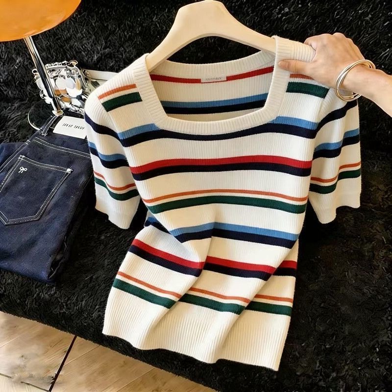 Stripe large yard short sleeve T-shirt fashion slim tops