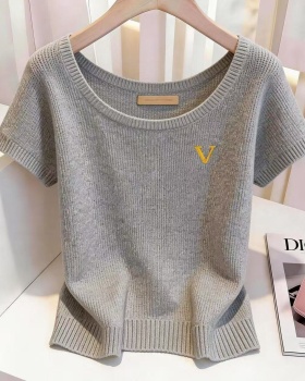 Gray unique tops spring and summer T-shirt for women