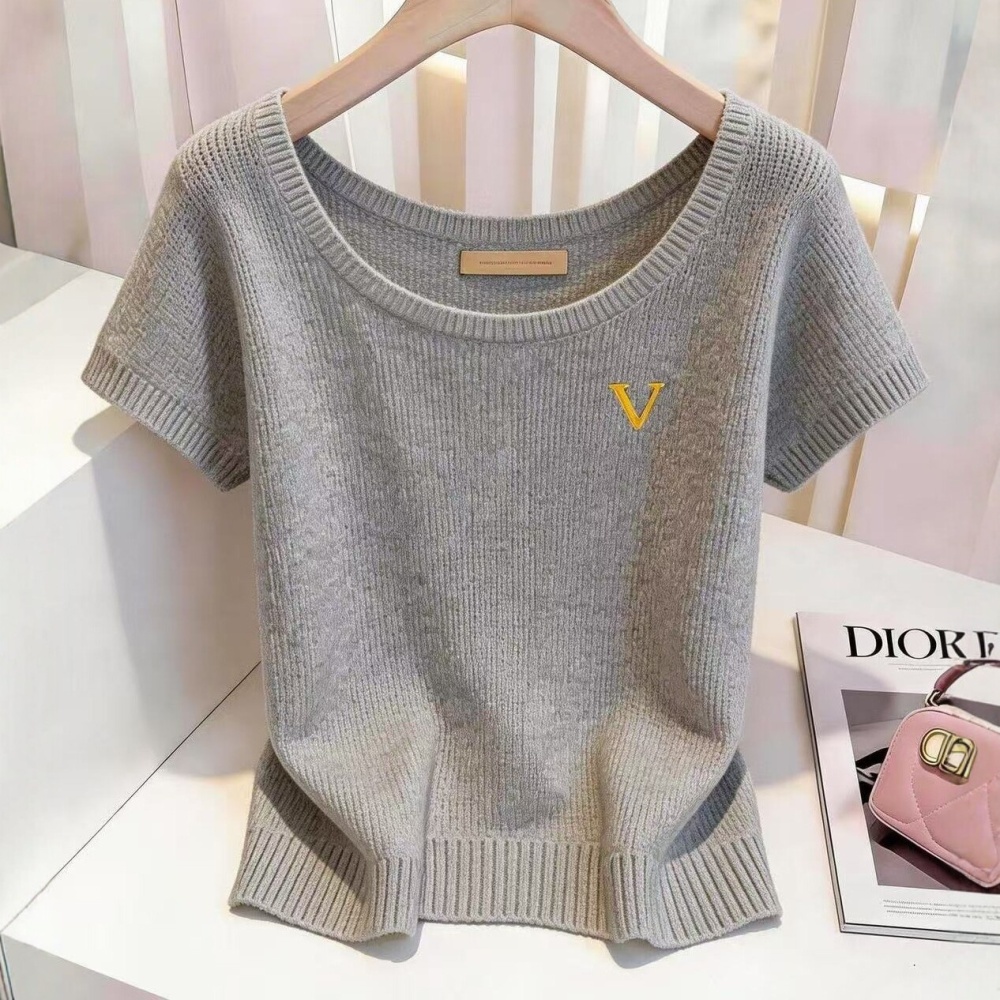 Gray unique tops spring and summer T-shirt for women