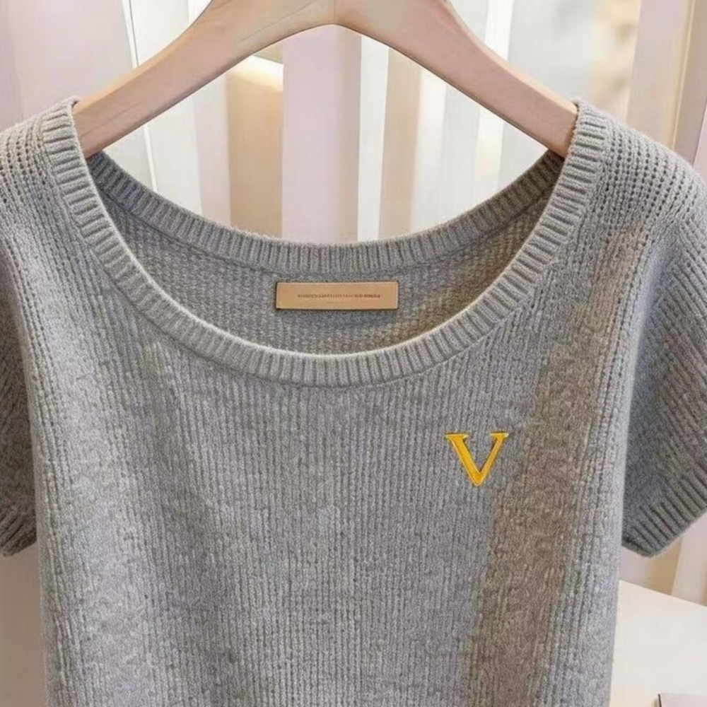 Gray unique tops spring and summer T-shirt for women