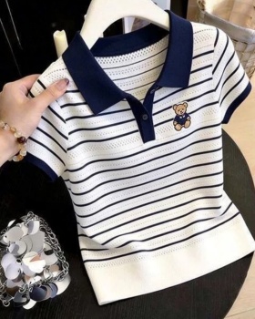 Hollow temperament tops show young stripe small shirt