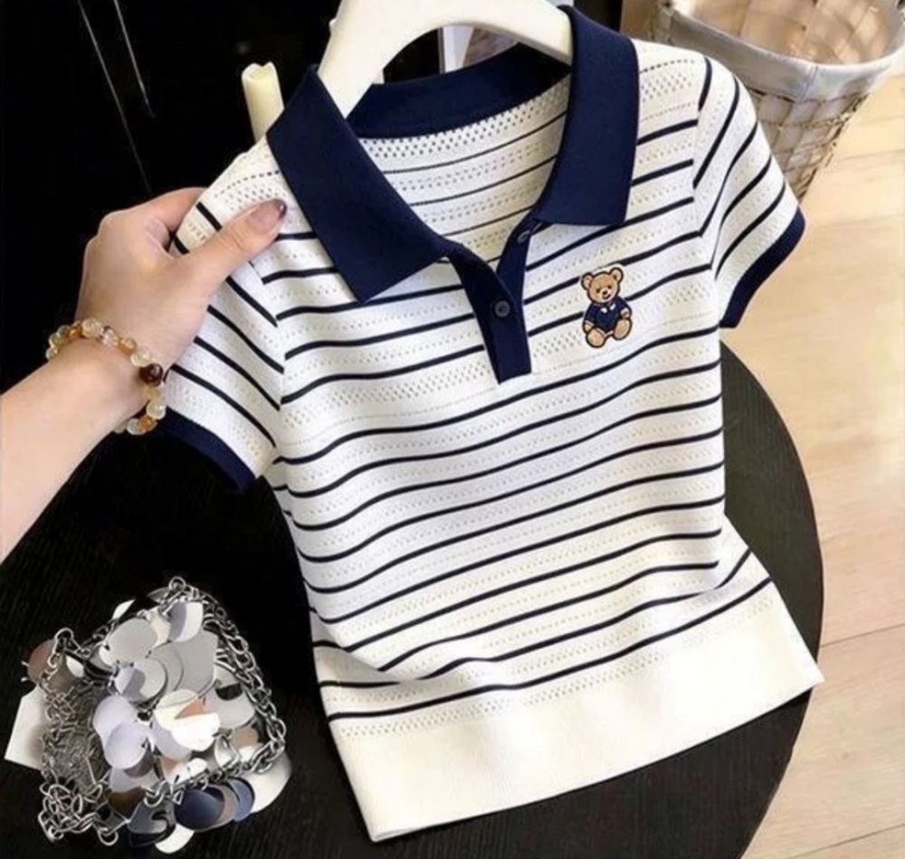 Hollow temperament tops show young stripe small shirt