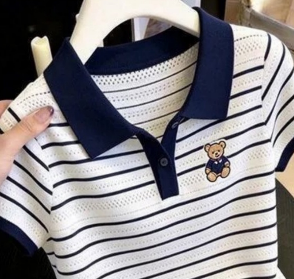 Hollow temperament tops show young stripe small shirt