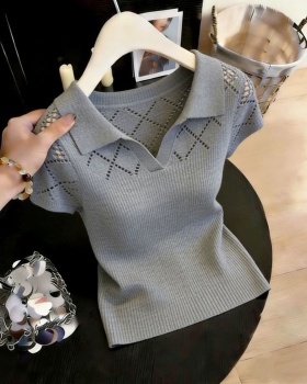 Gray slim shirts hollow spring and summer tops for women