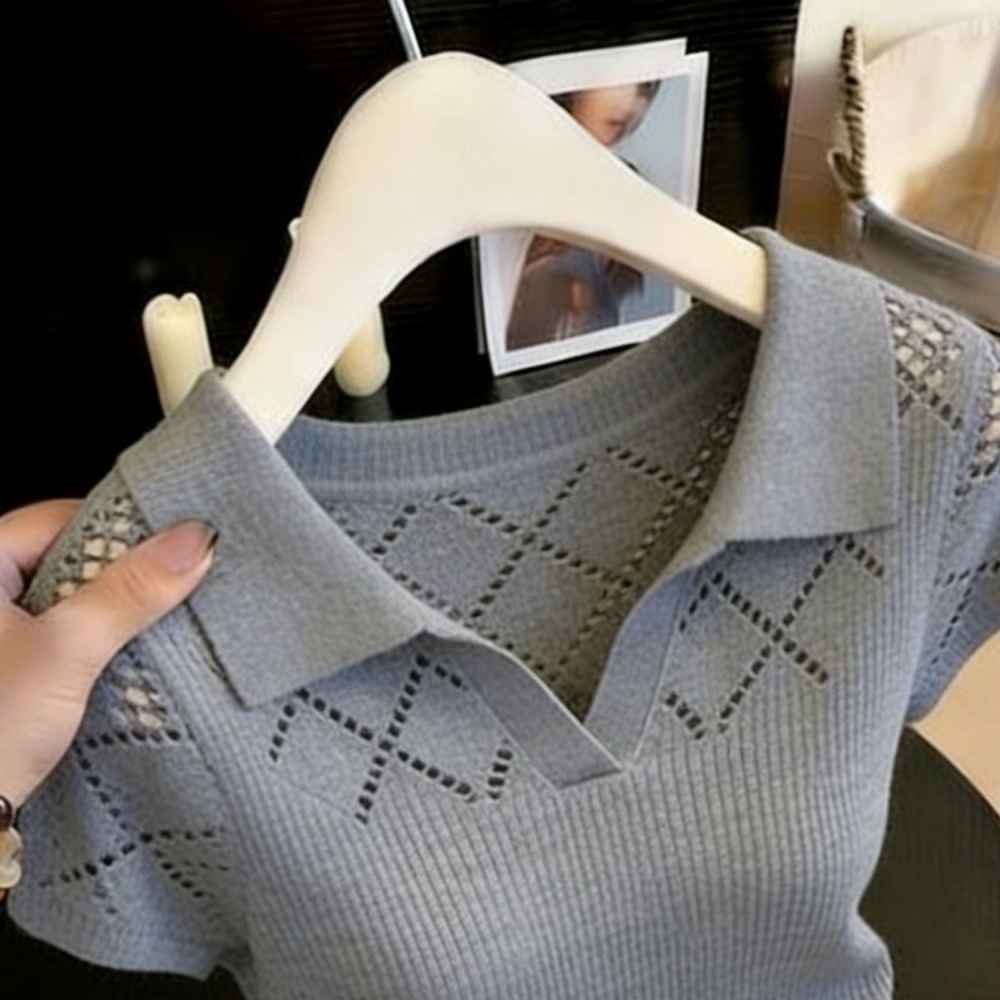 Gray slim shirts hollow spring and summer tops for women