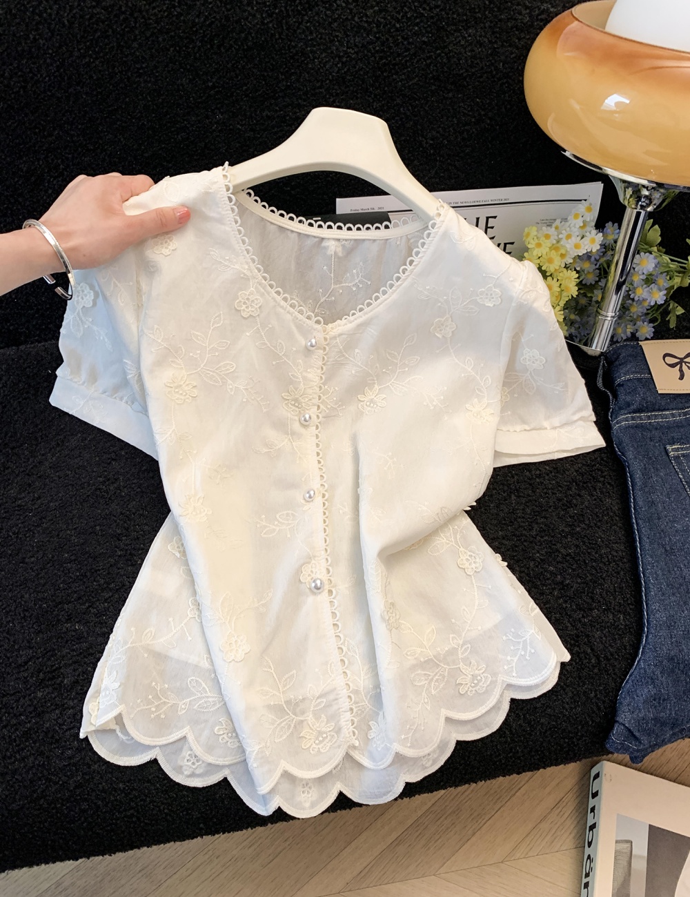 Summer thin small shirt Western style lace tops for women