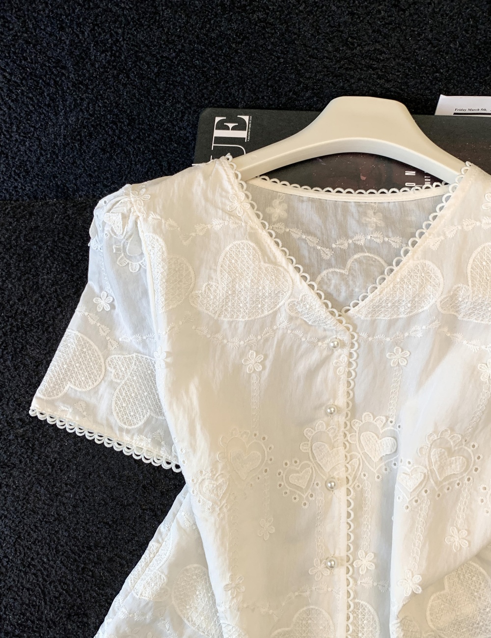 Lace V-neck France style shirt light luxury short sleeve tops