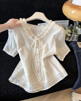 Niche France style shirt V-neck tops for women