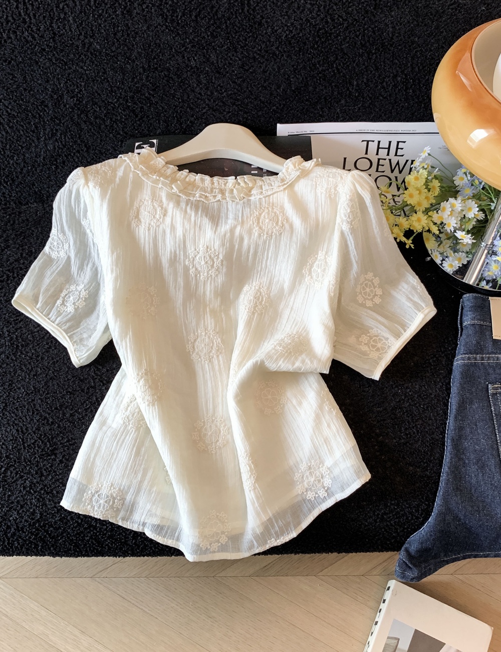 Niche France style shirt V-neck tops for women