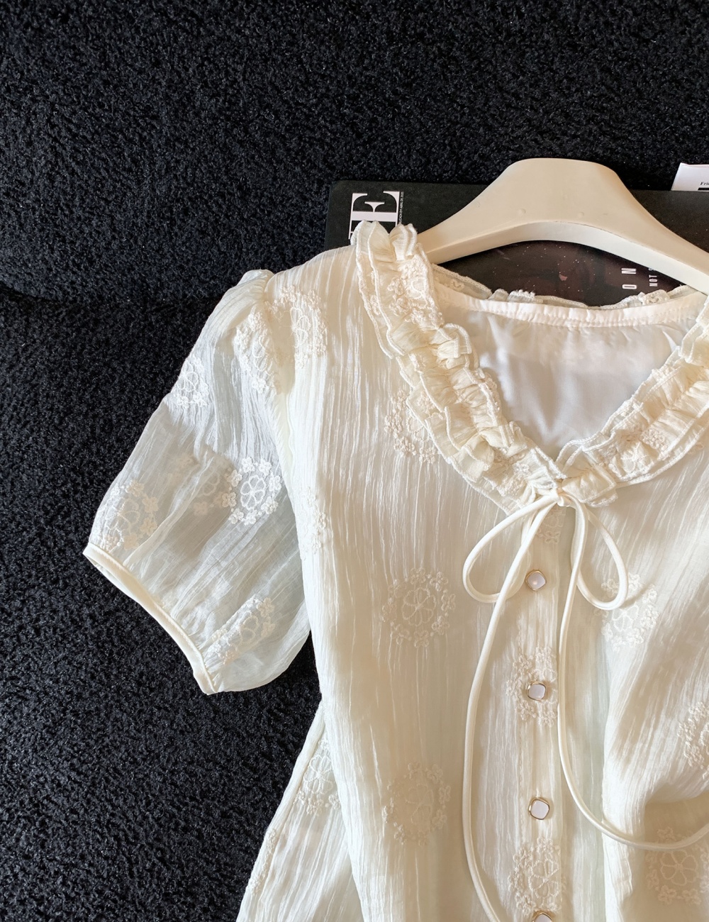 Niche France style shirt V-neck tops for women