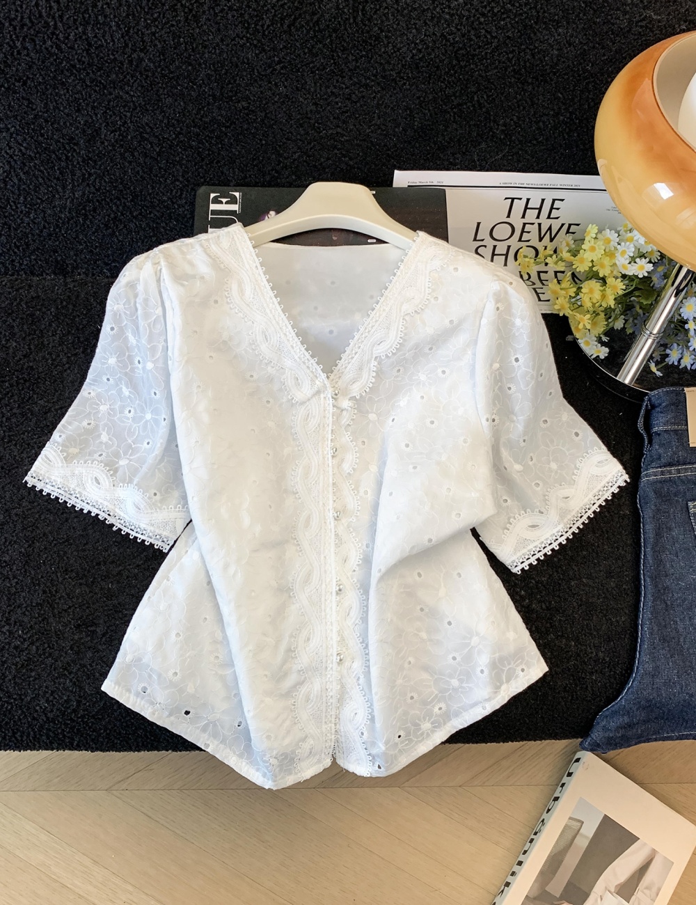 Short sleeve summer tops embroidery shirt for women