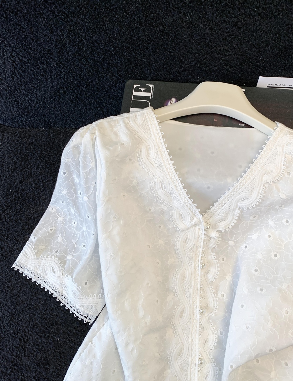 Short sleeve summer tops embroidery shirt for women