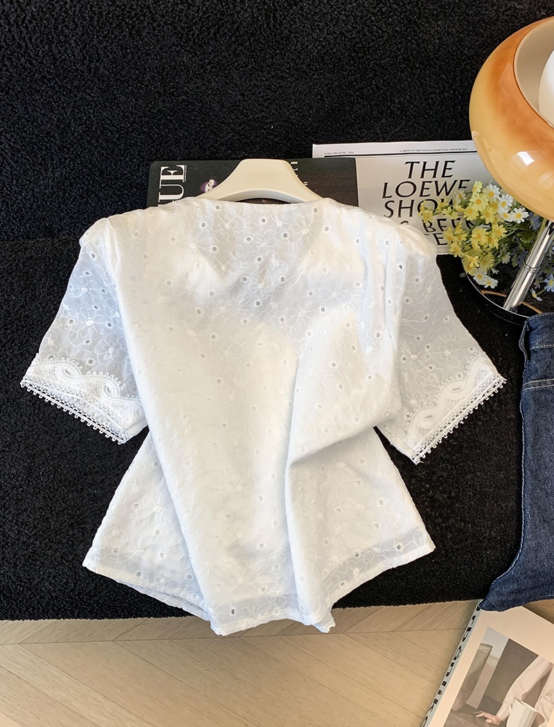 Short sleeve summer tops embroidery shirt for women