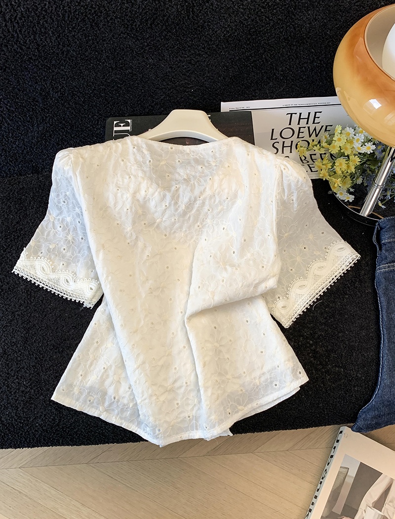 Short sleeve summer tops embroidery shirt for women