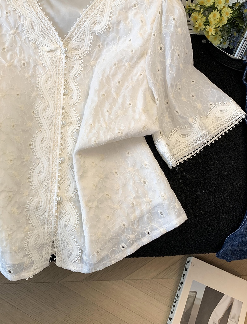 Short sleeve summer tops embroidery shirt for women