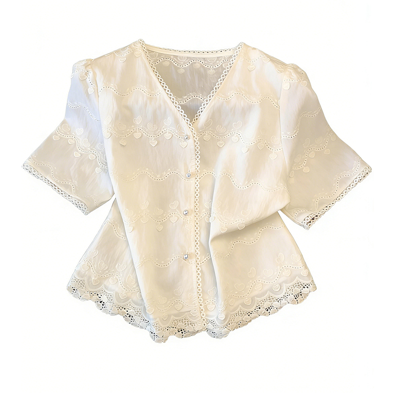 Lace short sleeve shirt summer show young tops for women