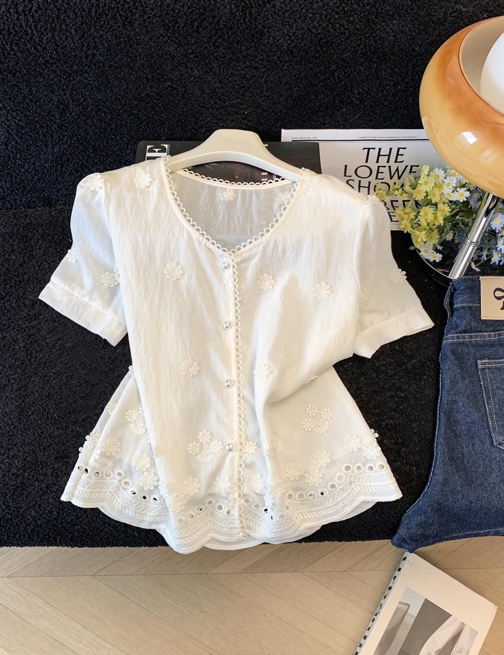 Lace short sleeve shirt summer show young tops for women
