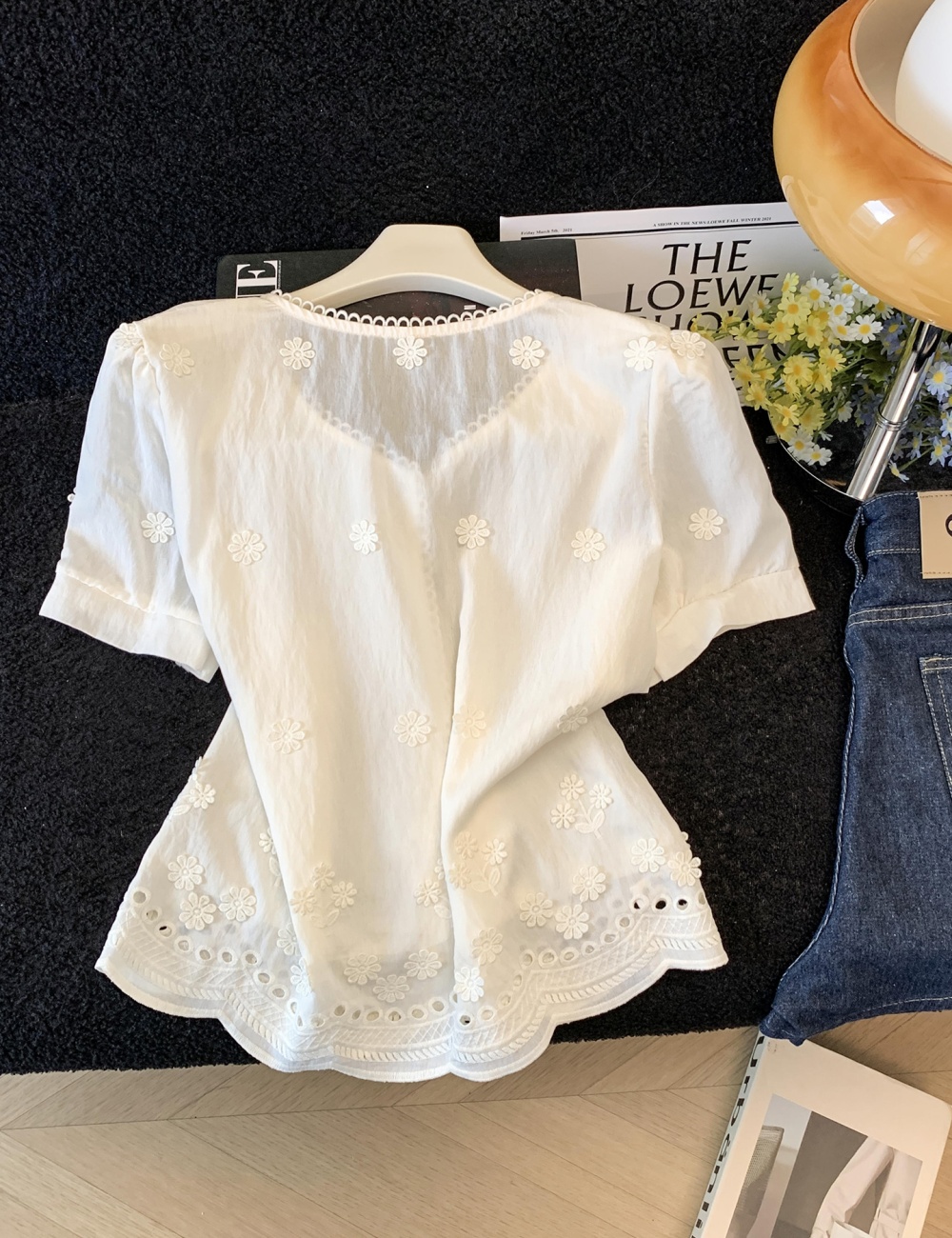 Lace short sleeve shirt summer show young tops for women