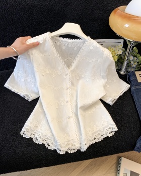 White France style shirt short sleeve tops for women