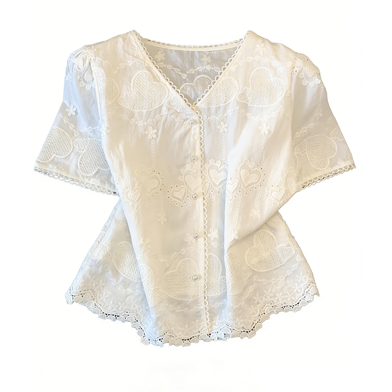 White France style shirt short sleeve tops for women