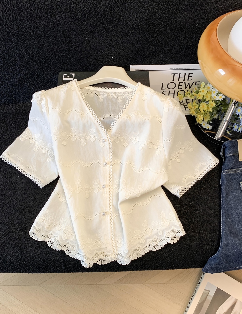 White France style shirt short sleeve tops for women