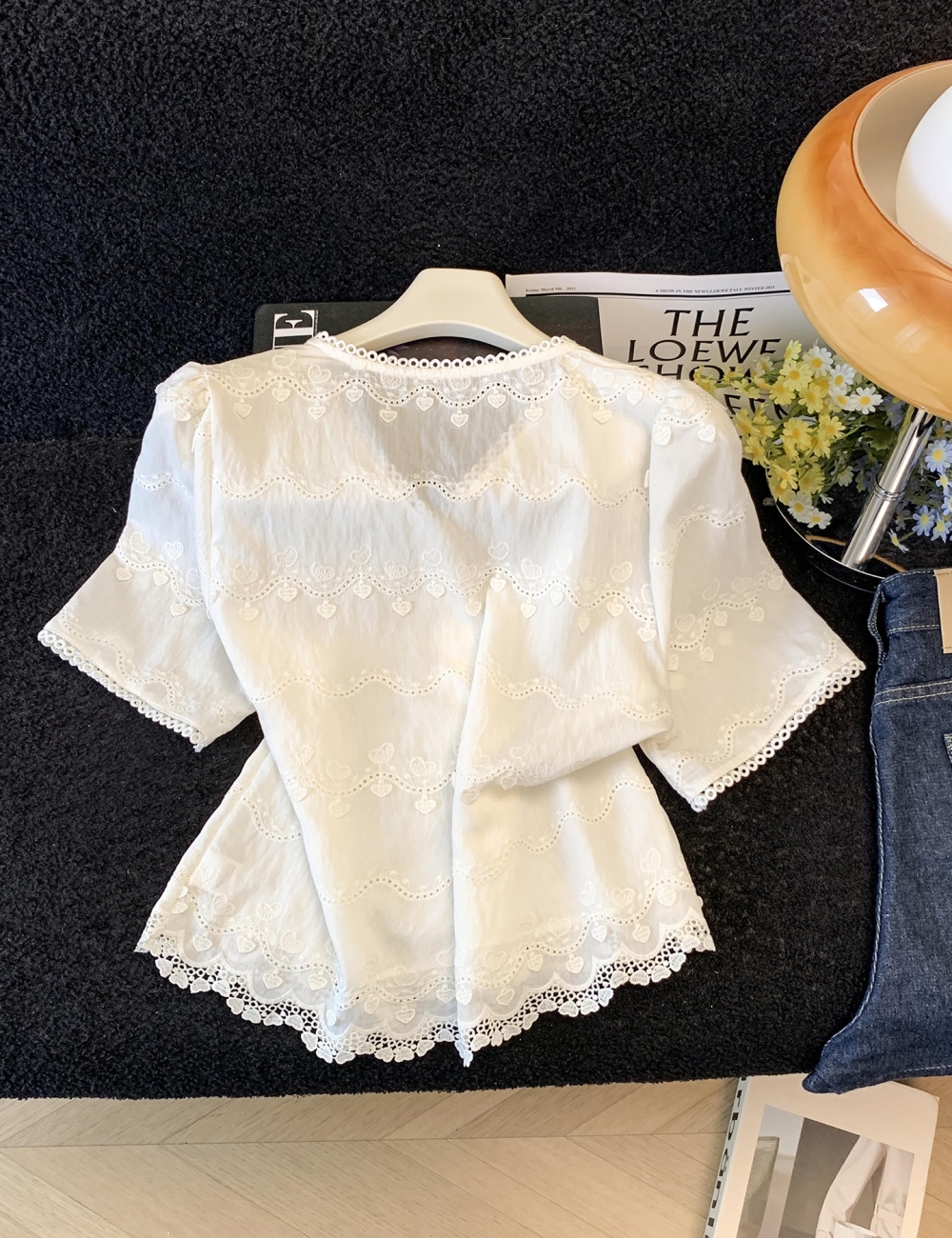 White France style shirt short sleeve tops for women