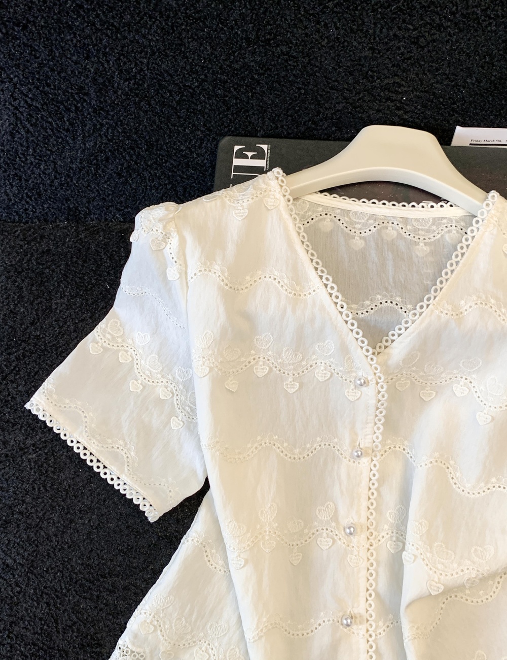 White France style shirt short sleeve tops for women