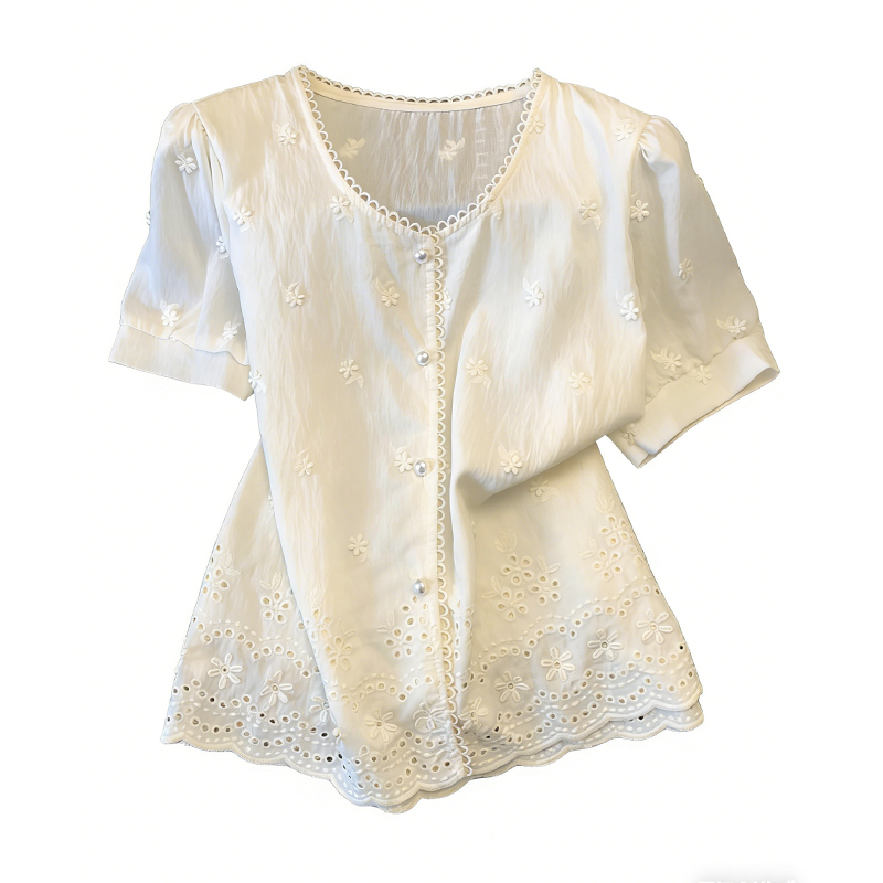 Short sleeve France style shirt romantic style lace tops