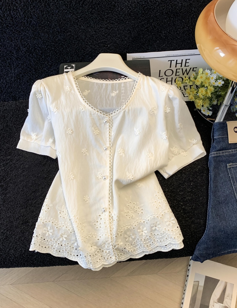 Short sleeve France style shirt romantic style lace tops