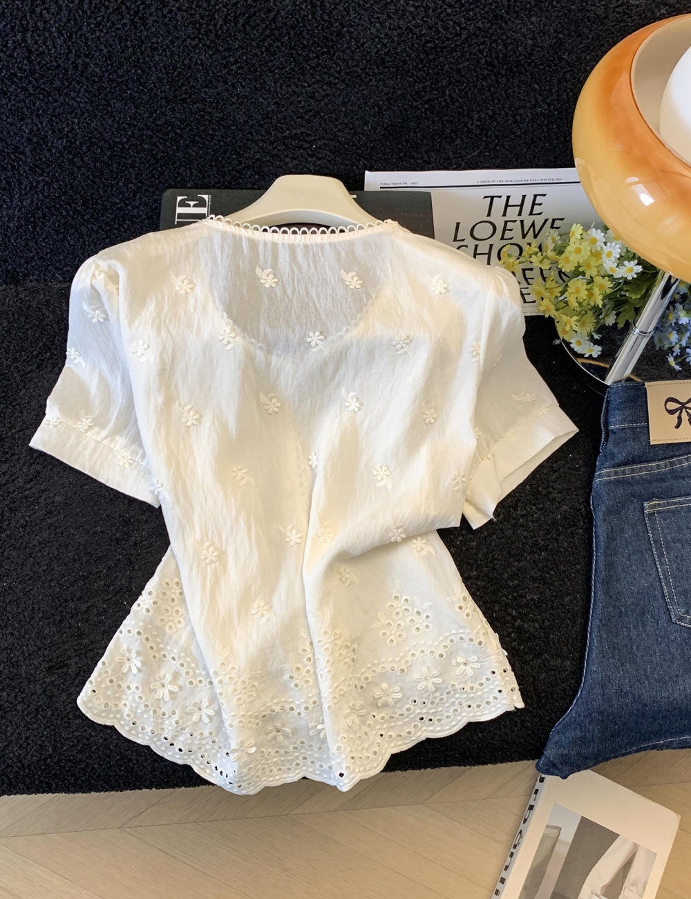 Short sleeve France style shirt romantic style lace tops