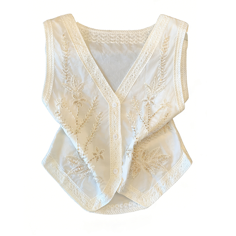 Embroidery white waistcoat Chinese style shirt for women