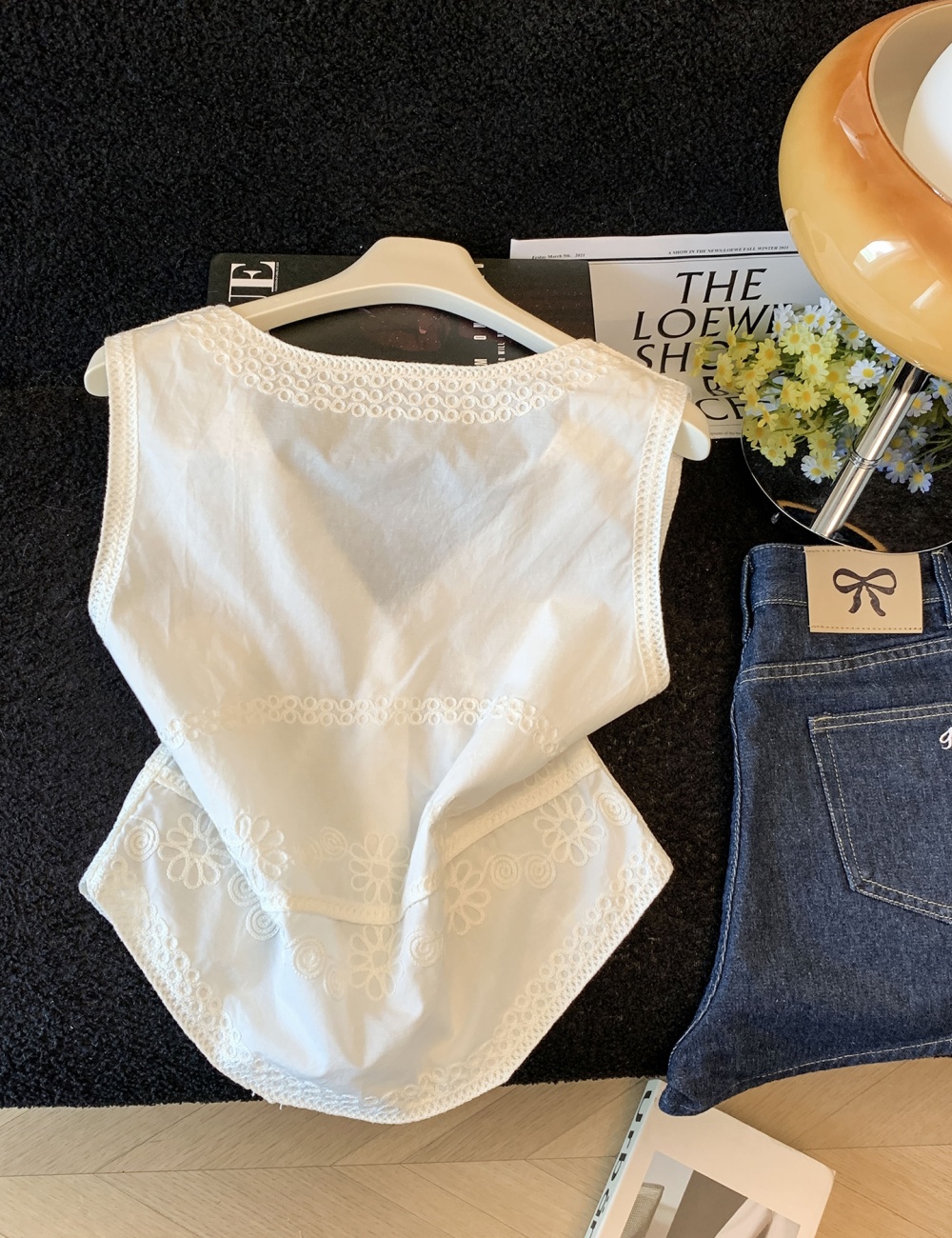 Embroidery white waistcoat Chinese style shirt for women