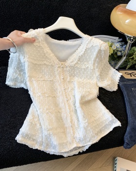 V-neck lace shirt slim niche tops for women