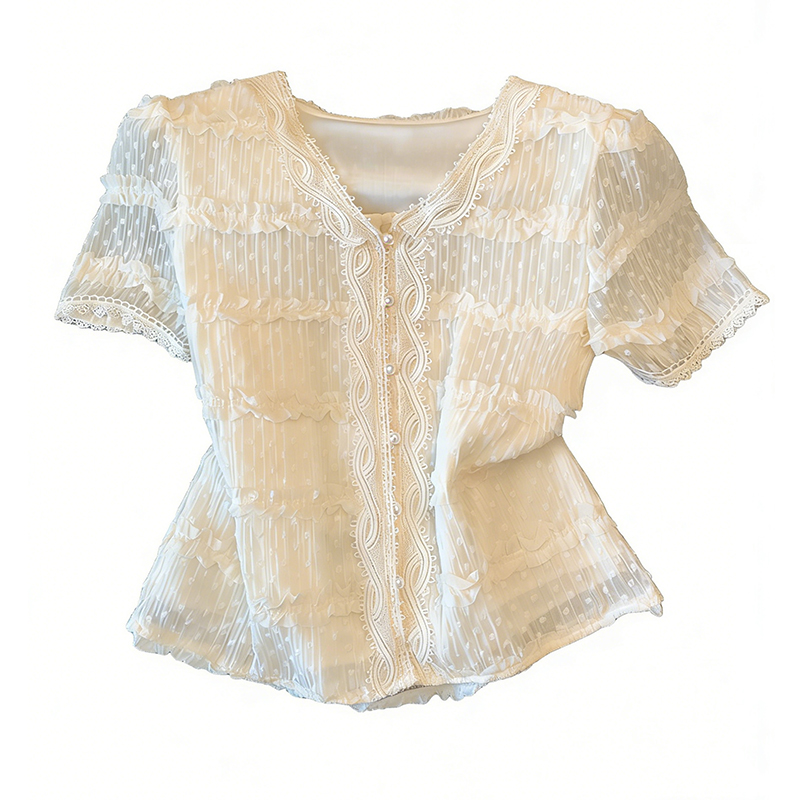 V-neck lace shirt slim niche tops for women