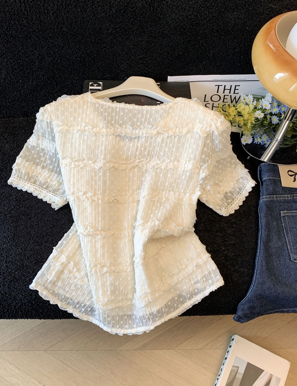 V-neck lace shirt slim niche tops for women