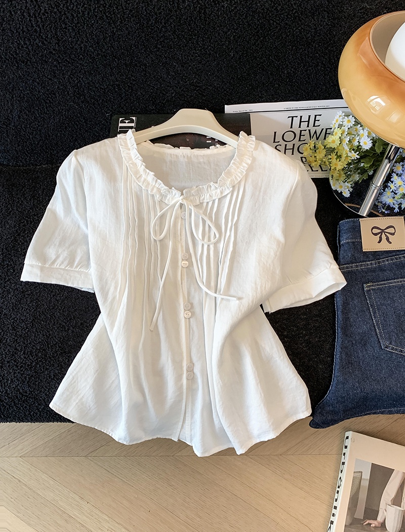 France style pure cotton shirt small fellow tops for women